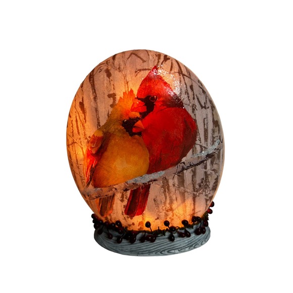 Stony Creek Pre Lit oval orb with base 2 cardinals holiday lighted - Picture 1 of 3